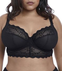 From Elomi&#x2C; this bralette features:Light diamond mesh with stretch laceLow plunge necklineSmall bow accent at center gore3-section cupsUnderwire supportWings have no boning&#x2C; but cut close to avoid rollingHook-and-eye back closureNylon/elastaneHand washSize 34G has 3 columns and 4 rows of hooksSizes 34GG-H&#x2C; 36G-H&#x2C; 38G-H&#x2C; 40G-H have 3 columns and 5 rows of hooksImported. Black Bras, Lace Bridal Robe, Body Bra, Creative Hair Color, Bra Hacks, Big Bra, Seductive Clothes, Cute Lingerie, Longline Bra