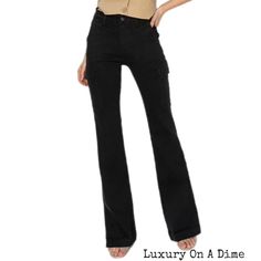 Spring Utility Wide Leg Flare Jeans, Casual Fall Flare Jeans With Cargo Pockets, Trendy Fall Flare Jeans With Cargo Pockets, Casual Full Length Non-stretch Flare Jeans, Trendy Relaxed Fit Mid-rise Cargo Pants, Chic Cargo Style Cotton Jeans, Casual Non-stretch High-waisted Flare Jeans, Spring Mid-rise Utility Flare Jeans, Trendy Straight Leg Non-stretch Cargo Jeans