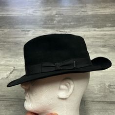 Royal Stetson Black Fur Felt Fedora Hat Size 58 Or 7 1/4! Great Condition! Beautiful Hat! Please Ask Questions And Bundle! Ask Questions! :) Classic Black Felt Hat For Rodeo, Elegant Black Felt Hat With Flat Bill, Vintage Black Fur Felt Fedora, Black Vintage Fur Felt Fedora, Classic Black Wool Hat, Black Wool Top Hat With Short Brim, Black Curved Brim Felt Hat For Kentucky Derby, Classic Black Hat With Short Brim, Black Wool Hat With Short Brim