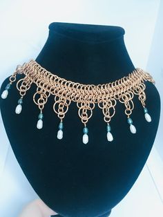 Bohemian Chainmail Metal Jewelry, Jump Ring Jewelry, Necklace Collar, Copper Pearl, Crescent Moon Pendant, Celestial Necklace, Chain Maille, Jewelry Chain, Small Jewelry Box