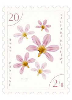 a stamp with pink flowers on it and the number twenty two in front of them