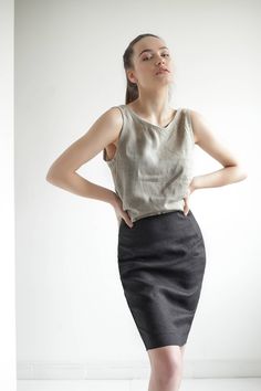 "Elevate your linen game in this casual pencil skirt styled with an invisible zipper closure at the back. Made from softened Lithuanian linen. FABRIC: 100% Softened Lithuanian Linen COLOR: Please choose the desired color from the side menu. STYLE: Mini length high waist pencil skirt with invisible zipper closure at the back. SIZE CHART (body measurements): 2 US/ 6 AU/ 34 EU: Bust 31.5\" (80 cm) , Waist 23\" (59 cm), Hips 35\" (88 cm) 4 US/ 8 AU/ 36 EU: Bust 33\" (84 cm) , Waist 25\" (63,5 cm), H Fitted Linen Mini Skirt, Fitted Linen Mini Skirt For Summer, Fitted Linen Summer Skirt, Fitted Linen Skirt For Summer, Fitted Linen Skirt For Spring, Spring Fitted Linen Skirt, Long Pencil Skirt For Summer Workwear, Casual Fitted Linen Mini Skirt, Chic Fitted Linen Mini Skirt