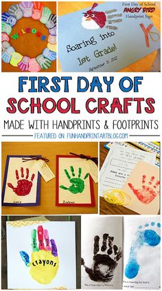 the first day of school crafts made with handprints and footprints is great for kids