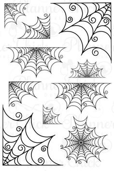 the spider web pattern is shown in black and white, as well as some other patterns