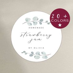 a round sticker that says homemade strawberry jam by ollivia