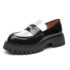 PRICES MAY VARY. Genuine leather:The upper of black and white loafers is made of full calf leather;The lining of black and white loafer shoes women is made of pigskin.Feeling comfort in every step with this leather platform loafers Soft insole:Our leather insoles,crafted from cowhide and sponge,deliver exceptional softness and comfort.With breathability and cushioning,they keep your feet feeling fresh and pampered Comfortable and Safe：The heel height is only 1.77 inch;The lug design of the outso Loafers With Dress, Walking Posture, Loafers Platform, Loafers Chunky, Chunky Loafer, White Loafers, Loafers Outfit, Shoe Shopping, Chunky Loafers