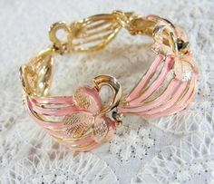 Vintage Strawberry Bracelet Pink Enamel by AVintageJewelryChest, $59.00 Vintage Spring Wedding Jewelry, Vintage Spring Jewelry Bracelet, Vintage Spring Bracelet Jewelry, Vintage Bracelet Jewelry For Spring, Spring Vintage Gold Jewelry, Gold Vintage Jewelry For Spring, Vintage Pink Metal Bracelets, Retro Pink Jewelry Gift, Retro Pink Jewelry For Gifts