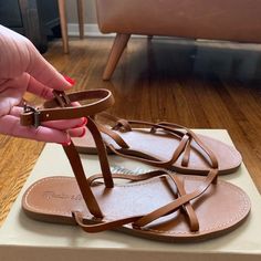 Nwot, Tts Cheap Brown T-strap Sandals With Single Toe Strap, Brown Adjustable T-strap Sandals With Ankle Strap, Brown Strappy T-strap Sandals With Adjustable Strap, Brown Synthetic T-strap Sandals With Single Toe Strap, Brown T-strap Sandals With Removable Insole, Madewell Shoes, Strappy Sandals, Madewell, Sandals