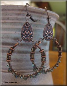 Copper Hoop Earrings with Japanese Seed Beads, Bronze Cubes, and Copper Discs Copper Earrings Handmade, Copper Bracelets, Twisted Tree, Wrapped Earrings, Red Copper, Earrings Diy, Face Forward, Artisan Earrings, Earrings Inspiration