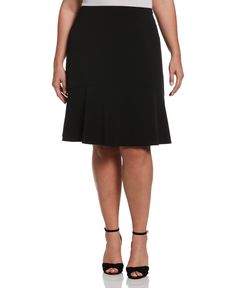 A Line Flounce Skirt (Black) Blazer In Summer, Plus Size Cropped, Open Blazer, Flounce Skirt, Petite Skirt, Office Style, Office Fashion, A Line Skirt, Ruffle Hem