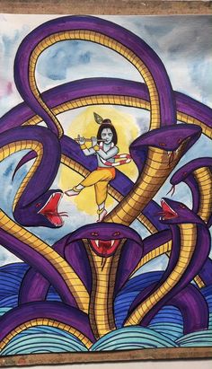 a painting with an image of a woman on top of a giant snake in the sky