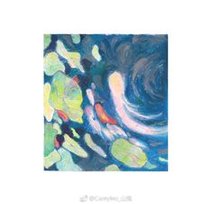 an abstract painting of water lilies and lily pads