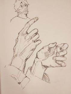 a drawing of a man holding something in his hand