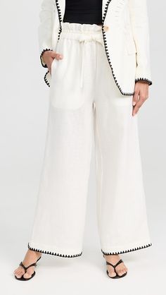 Figue Tomasina Pants | Shopbop In Smile, Embroidered Hem, Flowy Pants, Medical Problems, China Fashion, Healthcare Professionals, Bead Work, Chalk, Stretch Fabric