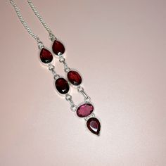 Brand New Without Tag Length 20 Inch Long 925 Stamped Handmade In India Red Sterling Silver Necklace Stamped 925, Red Gemstone Sterling Silver Necklace, Silver Crystal Necklace, Shoe Tattoos, Red Necklace, Long Red, Silver Crystal, Lady In Red, Crystal Necklace