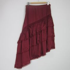 Tularosa Asymmetric Layered Ruffle/Lace Skirt New With Tags Burgundy Red Viscose Lined Side Zipper Size: Large Waist: 32" Length: 36' (Longest Point) / 27" (Shortest Point) Red Asymmetrical Summer Bottoms, Asymmetrical Red Summer Bottoms, Asymmetrical Red Bottoms For Summer, Red Asymmetrical Skirt With Ruffles, Red Asymmetrical Ruffled Skirt, Laneway Outfits, Thrift Wishlist, Lady In Waiting, High Low Skirt