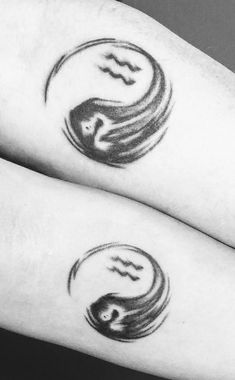 two black and white tattoos on both arms