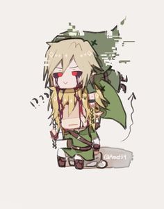 an anime character with long blonde hair and red eyes, holding a green leaf in her hand