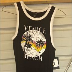 This Shirt Is Brand New Sleeveless Summer Vacation T-shirt, Summer Sleeveless T-shirt For Vacation, Sleeveless Letter Print T-shirt For Beach, Black Printed T-shirt For Vacation, Sleeveless Cotton T-shirt For Beach, Casual Tank Top For Beach Vacation, Casual Printed Tank Top, Sporty Tank Top For Summer Beach, Black Printed Beachwear Top