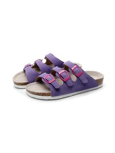 Lilac Suede Sandals With Tang Buckle And Round Toe, Suede Open Toe Footbed Sandals With Buckle Closure, Suede Footbed Sandals With Tang Buckle And Round Toe, Suede Sandals With Buckle Closure For Beach, Suede Sandals With Buckle Closure And Round Toe, Purple Leather Sandals With Buckle Closure, Spring Suede Footbed Sandals With Buckle Closure, Summer Suede Sandals With Tang Buckle, Suede Double Strap Footbed Sandals With Adjustable Strap