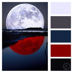 a full moon is reflected in the water and it's reflection appears to be red