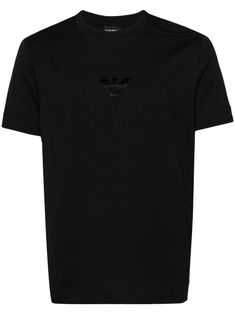 black cotton lightweight jersey appliqué logo crew neck short sleeves straight hem Armani Logo, T Shirt Vest, Armani Exchange, Emporio Armani, Black Cotton, Cotton T Shirt, Cotton Tshirt, Mens Shirts, Short Sleeves