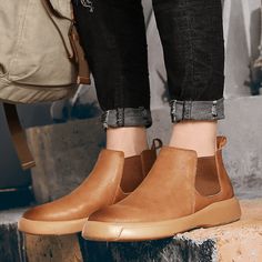 Color: Black,Brown,Khaki Closure Type: Slip-On Feature: Slip Resistant Size: US 10.5,US 8,US 9,US 10,US 11,US 11.5,US 7.5,US 8.5,US 6.5 Shoes Type: Chelsea Boots Upper Material: Cowhide Outsole Material: Rubber Brown Leather Martin Boots With Plain Toe, Casual Leather Martin Boots With Leather Sole, Flat Heel Leather Martin Boots, Brown Suede Martin Boots For Fall, High-top Leather Shoes For Fall, Fall High-top Leather Shoes, Leather Chelsea Boots With Round Toe, Brown Slip-on Chelsea Boots With Leather Sole, Leather Martin Boots With Leather Footbed