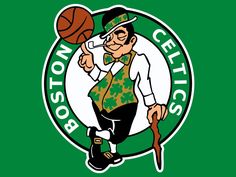 the boston bucks logo on a green background with an image of a man holding a basketball