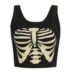 Skeleton Print Tank Top boogzel apparel Crop Top Aesthetic, Knitted Crop Top, Tøp Aesthetic, Estilo Hippy, Black Corset Top, Black Crop Top Tank, Gothic Clothes, Strap Crop Top, Skeleton Print