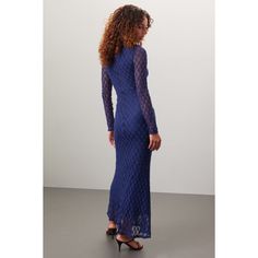 Blue mesh (45% Polyamide, 40% Cotton, 15% Elastane). Lining (100% Polyester). Sheath. Long sleeves. Square neck. Back zipper closure. 53" from shoulder to hemline. Imported. Elegant Blue Mesh Dress For Spring, Chic Blue Mesh Dress For Evening, Elegant Blue Mesh Dress For Party, Blue Sheer Midi Dress For Party, Blue Fitted Mesh Dresses, Blue Sheer Mesh Dress, Fitted Blue Mesh Dress, Elegant Blue Sheer Midi Dress, Blue Sheer Long Sleeve Maxi Dress