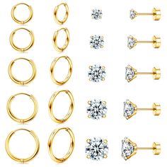 PRICES MAY VARY. 【Earrings Sets for Multiple Piercing】One order includes 5pairs small huggie hoop earrings and 5 pairs cubic zirconia flat back earrings. Suitable for first hole, second hole, third hole. And also can be used as cartilage hoop earring, helix piercing jewelry. Match yourself style. 【Huggie Hoop Earrings Size】 Dia:6/7/8/9/10mm. Thickness is 1.6mm(0.06 in). Gague is 0.8mm(20G). Lightweight and hypoallergenic gold cartilage hoop earring, helix, rook, daith, tragus for women. 【Flat Ba Gold Cartilage Earrings, Daith Piercing Jewelry, Tragus Piercing Jewelry, Helix Piercing Jewelry, Small Gold Hoop Earrings, Earrings Sets, Small Gold Hoops, Earring Sets, Cartilage Earrings Hoop