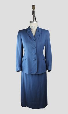 1940s Rayon Wool Gaberdine Skirt Suit SM 28 Waist - Etsy Vintage Clothes 1940s, 1940s Suit, 1940s Women, 70s Skirt, Suit Ideas, 70s Inspired Fashion, Blue Two Piece, 1940s Style, Suit Pattern