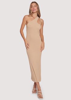 The perfect travel dress does exist, in the Moira Maxi Dress! Crafted from stretchy ribbed material, it features a bodycon silhouette and one shoulder detail with adjustable strap for a custom fit. The natural hue ensures this piece is an elegant choice - style with bright accessories for an eye-catching look or keep it low for an effortless vibe. WDSC33922 Imported 65% Rayon, 35% Nylon Model is 5 ft 9 inches; Bust: 32", Waist: 23.5", Hips: 35" and wearing a size Small Runs true to size Hand was Bright Accessories, Travel Dress, High Hips, Swim Accessories, Short Rompers, Custom Fit, Different Styles, One Shoulder, Bridesmaid Dresses