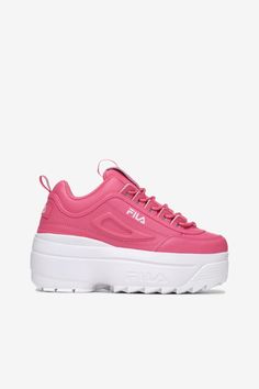 Disruptor Ii Wedge Women’s Sneakers | Fila Trendy Pink Platform Wedge Sneakers, Pink Synthetic Sporty Wedge Sneakers, Pink Synthetic Platform Wedge Sneakers, Pink Platform Synthetic Wedge Sneakers, Pink Platform Wedge Sneakers, Pink Wedge Sneakers, Casual Pink Wedge Heel Sneakers, White Platform Sneakers For Sports, Trendy Cushioned Wedge Sneakers