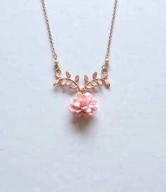 Blush Pink Dahlia and Branch Necklace. Branch Drop Necklace. | Etsy Cheap Rose Gold Flower-shaped Necklace, Blush Dahlia, Dahlia Necklace, Pink Dahlia, Branch Necklace, Inspired Necklace, Dahlia Flower, Jewelry Fashion Trends, Floral Accessories