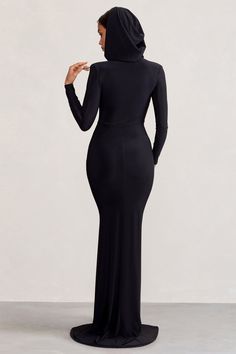 Solid Elastane Maxi Dress, Solid Color Elastane Maxi Dress, Black Bodycon Maxi Dress, Dress With Hood, Plunge Maxi Dress, Velvet Prom Dress, Bachelorette Party Outfit, Black Tie Gala, Plunge Dress