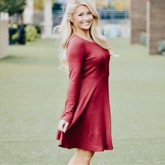 Perfect Length Red Sweater Dress Long Sleeve Casual Burgundy Dress For Fall, Casual Long Sleeve Burgundy Dress, Casual Burgundy Mini Dress For Spring, Red Long Sleeve Mini Dress For Fall, Spring Stretch Burgundy Dress, Burgundy Stretch Dress For Spring, Red Knee-length Mini Dress For Fall, Burgundy Stretch Dress For Fall, Stretch Burgundy Dress For Fall