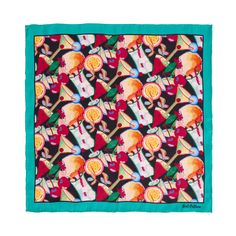 Party Time" Silk Pocket Square - Deep Blue - LOST PATTERN Silk Pocket Square Multicolor Rectangular Pocket Square For Gift, Multicolor Rectangular Silk Scarf For Summer, Tropical Drinks, Vibrant Fashion, Silk Handkerchief, Wool Gifts, Silk Scarf Hair, Silk Eye Mask, Silk Bandana