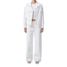 AGOLDE wide-leg jeans in white non-stretch denim  Five-pocket style Low rise Relaxed, baggy fit Full length Button/zip fly; belt loops Cotton Imported White Jeans With Belt Loops For Spring, Modern White Wide-leg Jeans, White Wide-leg Jeans With Five Pockets, Modern White Wide Leg Pants With Pockets, Trendy White Wide Leg Pants With Pockets, White Jeans For Workwear, White Wide-leg Jeans With Pockets, White Jeans With Belt Loops For Fall, White Wide-leg Jeans