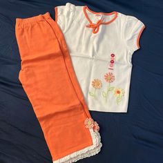 100% Cotton Size 3t New With Tags Gymboree Spring Summer Flower Matching Top And Pant Set! Auper Cute! Spring Cotton Set In Orange, Orange Short Sleeve Sets For Spring, Orange Cotton Sets For Spring, Spring Season Orange Cotton Set, Spring Orange Cotton Set, Cute Orange Short Sleeve Sets, White Matching Set For Spring, White Short Sleeve Pant Set For Summer, White Cotton Pant Set For Summer