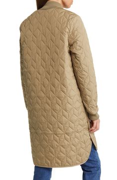 This longline jacket broadcasts a beautiful quilted pattern and knit ribbed trims for cozy detail. 37" front length; 38 1/2" back length (size 36FR) Lined 100% polyester Machine wash, dry flat Imported Fall Outerwear With Padded Collar For Layering, Quilted Long Sleeve Outerwear For Cold Weather, Quilted Long Sleeve Outerwear For Layering, Long Sleeve Quilted Outerwear For Layering, Quilted Hooded Jacket For Cold Weather, Quilted Long Sleeve Jacket With Pockets For Layering, Long Sleeve Quilted Jacket With Pockets, Long Sleeve Quilted Jacket With Pockets For Layering, Quilted Long Coat For Fall