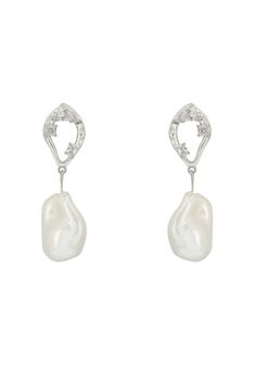 Embrace timeless grace with our Silver Midsummer Baroque Pearl Drop Earrings, where simplicity meets splendour. Crafted from the finest 925 sterling silver, these earrings present an allure that's both classic and contemporary.  The centrepiece is the ethereal Baroque pearl, each with its unique shape, telling its own story. The earring tops bloom in an organic form, adorned with strategically placed zirconia that sparkles with every turn, mirroring the stars in the night sky. With dimensions of Elegant Pear-shaped Diamond Earrings For Pierced Ears, Refined Drop Earrings For Anniversary, Luxury Sterling Silver Pear Earrings, Timeless Sterling Silver Earrings For Formal Events, Timeless Sterling Silver Earrings For Formal Occasions, Timeless Formal Earrings In Sterling Silver, Timeless Sterling Silver Bridal Earrings For Formal Occasions, White Gold Pear-shaped Evening Earrings, Elegant Pear-shaped White Gold Earrings For Evening