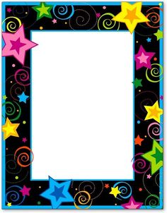 a colorful frame with stars and swirls