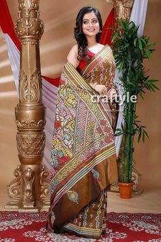 Stunning Caramel Brown Blended Bangalore Silk Saree With Hand-embroidered Kantha Stitch Exclusive Kantha Saree on Sale - Etsy Kantha Stitch Saree, Kantha Work Sarees, Stitch Saree, Kantha Sarees, Block Print Saree, Kantha Embroidery, Hand Painted Sarees, Kalamkari Saree, Jamdani Saree