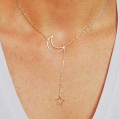 Check out our Mysilverdreamart jewelry store for the very dainty and outstanding sterling silver pieces. ♡ PRODUCT FEATURES  The Moon and Star Necklace is our own design and is meticulously and carefully prepared in our workshop. The perfect gift for yourself and your loved ones. - Material: 925 sterling silver - Necklace height: 1.4 cm - Necklace width: 1.6 cm - Necklace length: 16 - 18 - 20 inches (40 - 45 - 50 cm)  - Color Options: Silver, Yellow Gold, Rose Gold - Chain length 20 cm + 5 cm Ad Sterling Silver Moon Phase Charm Necklaces, Sterling Silver Star Jewelry With Adjustable Chain, Sterling Silver Star-shaped Jewelry With Adjustable Chain, Delicate Silver Moon-shaped Jewelry, Silver Crescent Charm Necklace, Minimalist Moon Phase Dangle Jewelry, Dainty Silver Moon Shaped Jewelry, Minimalist Star Charm Dangle Jewelry, Delicate Silver Dangle Charm Necklaces