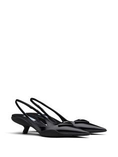 Prada Triangle Patch Slingback Pumps - Farfetch Heel Inspiration, Prada Slingback Pumps, Pumps Outfit, Prada Triangle, Timeless Shoes, Style 2023, Strap Pumps, Prada Shoes, Leather Logo