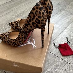 Brand New Christian Louboutin Real Fur Leopard Print Box Dust Bag Us 10 2000s Heels Aesthetic, Louis Vuitton Kitten Heels, Loubitons Heels Aesthetic, Leopard Print Things, Loubitons Heels, Louboutin Shoes Aesthetic, Christian Louboutin Aesthetic, Blonde Glamour, Expensive Heels