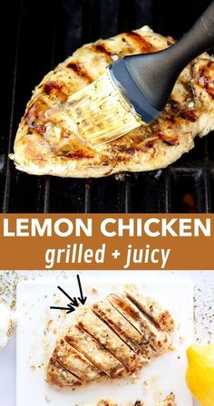 grilled chicken on the grill with lemon and juicy