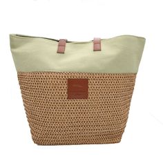 Summer Raffia Tote Treat yourself to this stylish and functional Summer raffia tote bag. Whether you are beachgoing, lounging around the resort, or heading out for the day on a sunny afternoon, this bag is your go-to resort wear tote. Made from raffia and canvas with a cotton lining, this bag is large enough to store your must-haves for your day out. Available in beige or soft apple green canvas trim. The handles and logo patch are made with vegan leather. Large Capacity Summer Canvas Bag For Vacation, Summer Vacation Beige Canvas Bag, Spring Vacation Beige Canvas Bag, Eco-friendly Sand-colored Shoulder Bag For Vacation, Beige Canvas Beach Bag For Summer, Beige Canvas Bag For Beach In Summer, Beige Summer Canvas Bag For Beach Season, Summer Beige Canvas Bag For Beach, Summer Rectangular Canvas Bag For Vacation