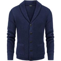 The Cable Sweater Is Made Of Ultra Soft Lightweight Fabric, Elastic, Comfortable, Thick And Warm, Will Hug You Just Right In Cold Days In A Cozy Way. The Button Down Long Sleeve Sweater Is Deigned In Slim Fit, Perfect Balance Of Casual And Dressy Style, Craftsmanship Of Cable Knit, Shawl Collar, V-Neck, Two Real Side Pockets And Ribbed Cuffs And Hem. To Have A Dressy Look, Simply Wear A Formal Shirt And Tie Underneath The Shawl Cardigan,Or Keep It Casual By Just Throwing It Over Your Tee. Cozy Blue V-neck Outerwear, Blue Long Sleeve Cardigan For Winter, Blue Long Sleeve Winter Cardigan, Blue Knit Winter Outerwear, Blue Knitted Long Sleeve Outerwear, Blue Long Sleeve Knitted Outerwear, Cozy Blue Long Sleeve Cardigan, Blue Winter Cardigan With Ribbed Cuffs, Casual Blue Sweater Coat For Fall